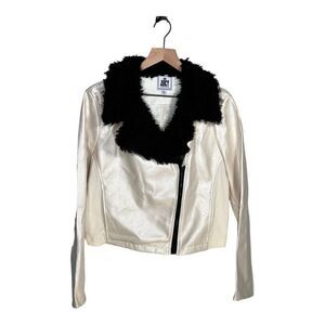 Juicy Couture Faux Leather Moto Jacket Women’s XL Faux Fur Collar NWT
